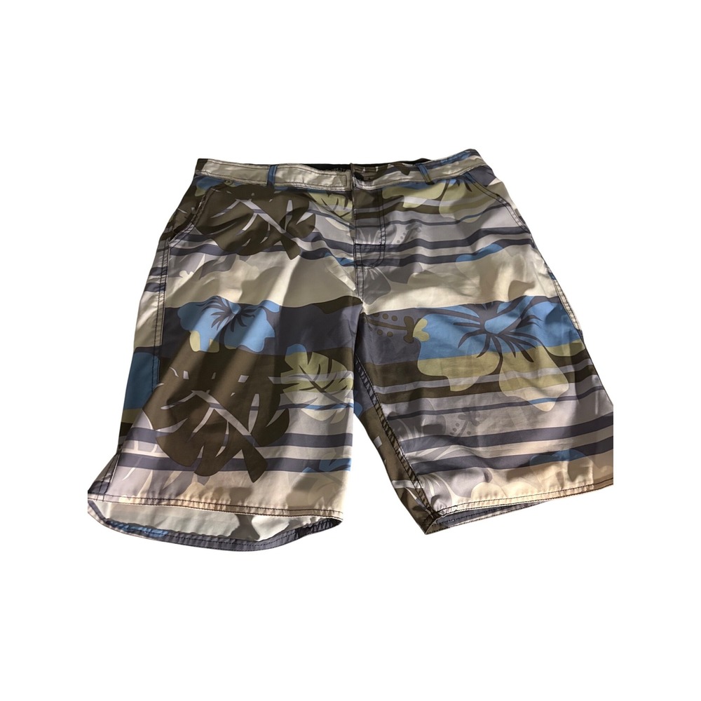 Limited Edition Mens Board Shorts XL Blue Tropical Floral Striped Swim Trunks